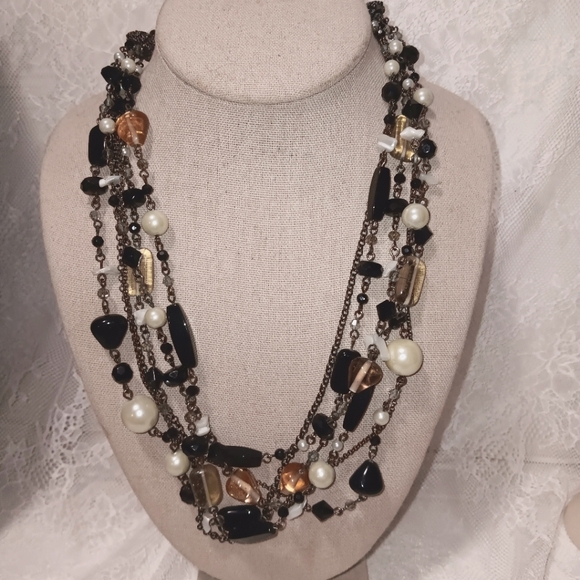 Multi Strand Black and White Necklace - Picture 1 of 3